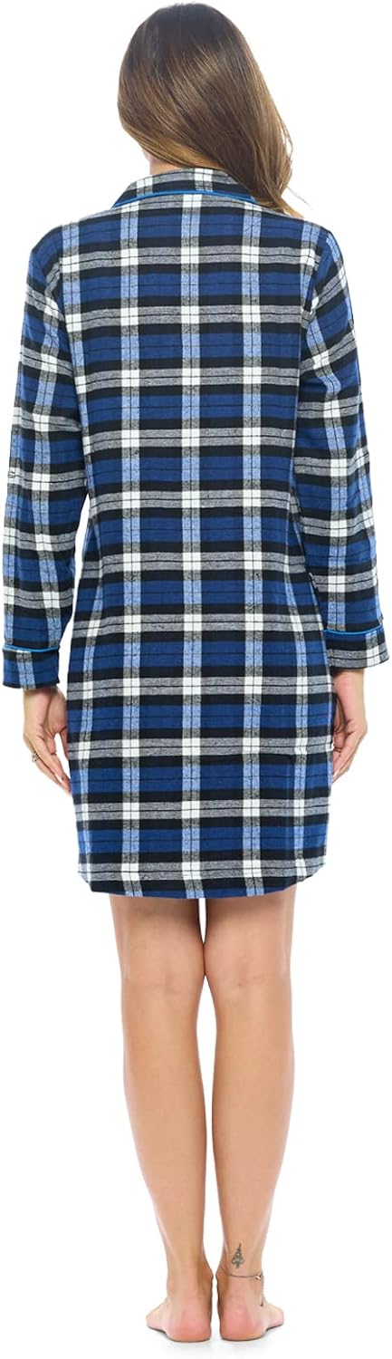 Ashford & Brooks Women's Flannel Plaid Sleep Shirt Button Down Nightgown - Image 3