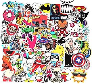 Gtwinsone 100pcs Skateboard Stickers Pack Reusable Cool Stickers Non-Repeat Waterproof Vinyl Cartoon Anime Stickers for Adults Teens Laptop Helmet Graffiti Bike Phone Luggage DIY Decal Stickers