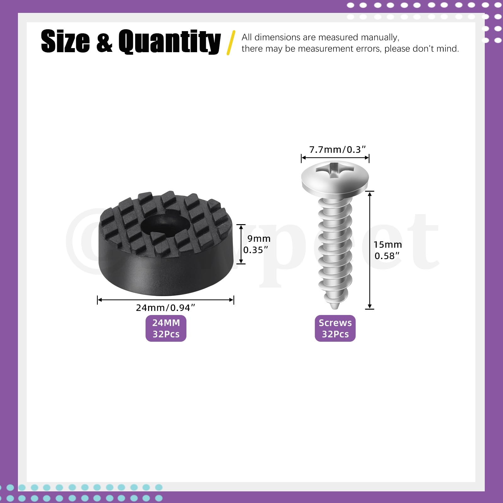 Swpeet 32Sets 24mm Round Black Furniture Pads with Screws - Image 3