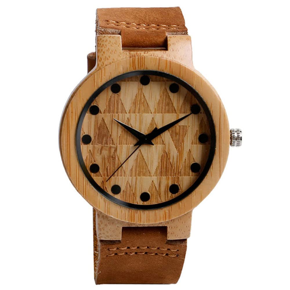 CAIDAI&YL Orologio da uomo in bambù Orologio da polso al quarzo Cinturino marrone Orologio da uomo in legno naturale
