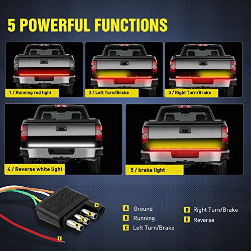 Nilight TR-03 Row 60 Inch Triple 504 Leds Truck Tailgate Side Bed Light Bar Strip Sequential Amber Brake Running Turn Signal Red/White Reverse thumb #2