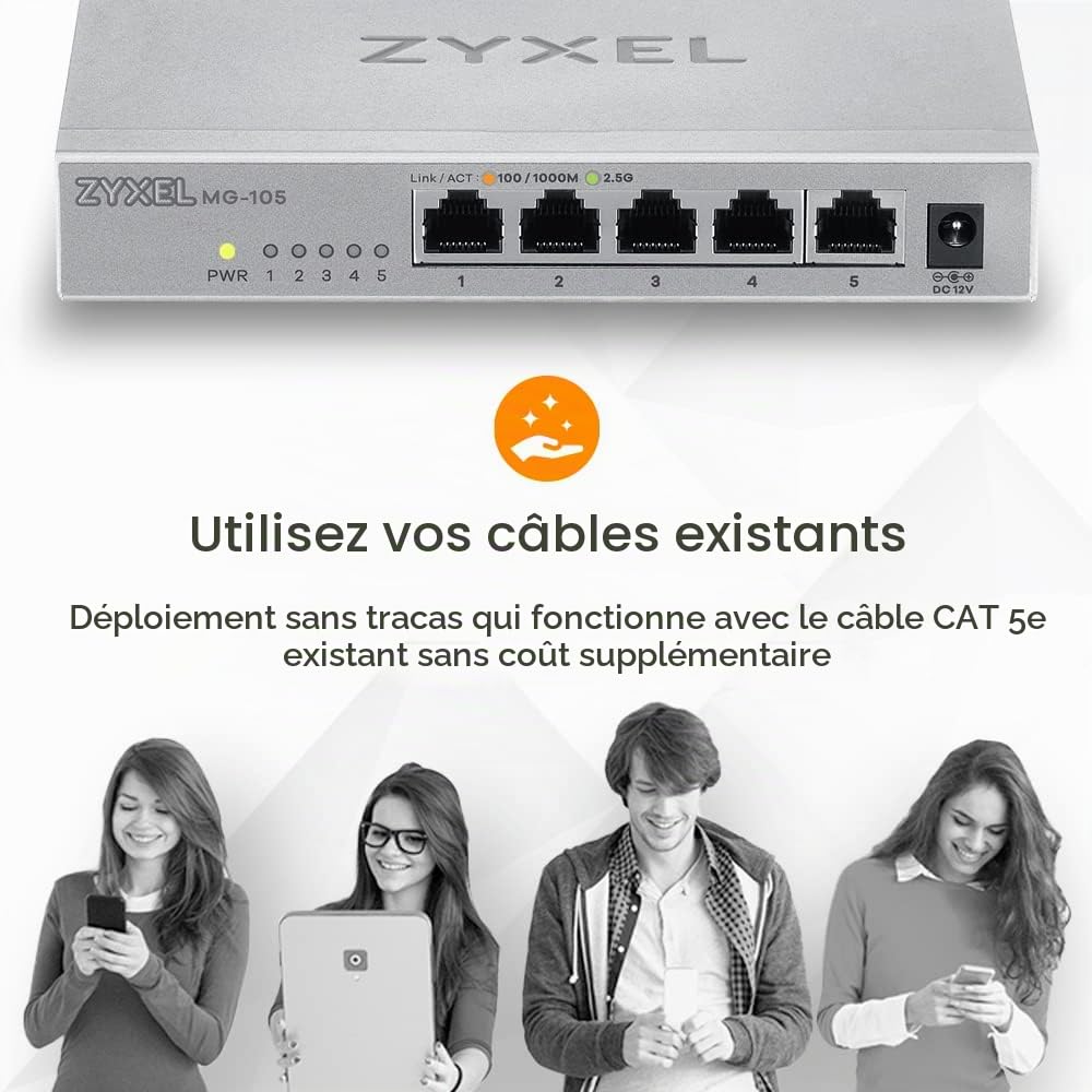 Zyxel Commutateur Non-administrable Multi-Gigabit 5 Ports 2.5G pour Le Divertissement à Domicile ou Le réseau Soho [MG-105]