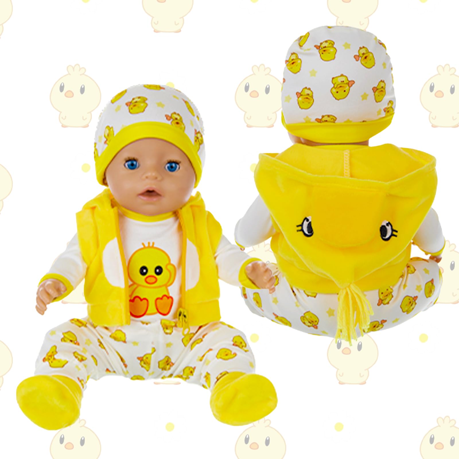 Conjunto De Ropa Para Muñeca De 18 Pulgadas – Incluye Chaleco, Pantalón, Gorro Y Calcetines – Estilo Patito Amarillo