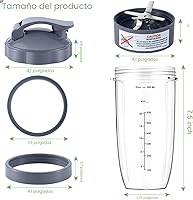 Vista 6 de Nutribullet - Juego de 7 tazas de licuadora y cuchilla de repuesto de 32 onzas con 1 tapa abatible para llevar y 1 anillo de tapa y cuchilla