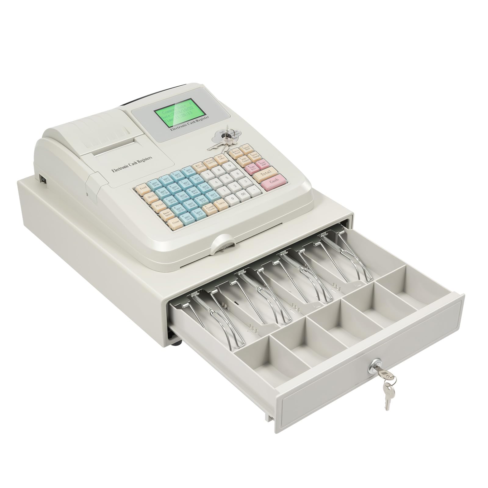 48 Keys Cash Registers with Drawer, 8-Digit LED Electronic Cashs Register, Multifunction Cash Register for Restaurants, Retailers, Grocery Stores,