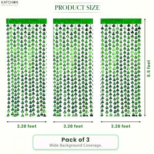 Image of KatchOn, St. Patrick's Day Tinsel Curtains - 6.5X3.28, Pack of 3 | St Patricks Day Decorations, Tinsel Backdrop, Green Shamrock for Photo Booth Props Backdrop, Stage Decorations, Irish Party Decor