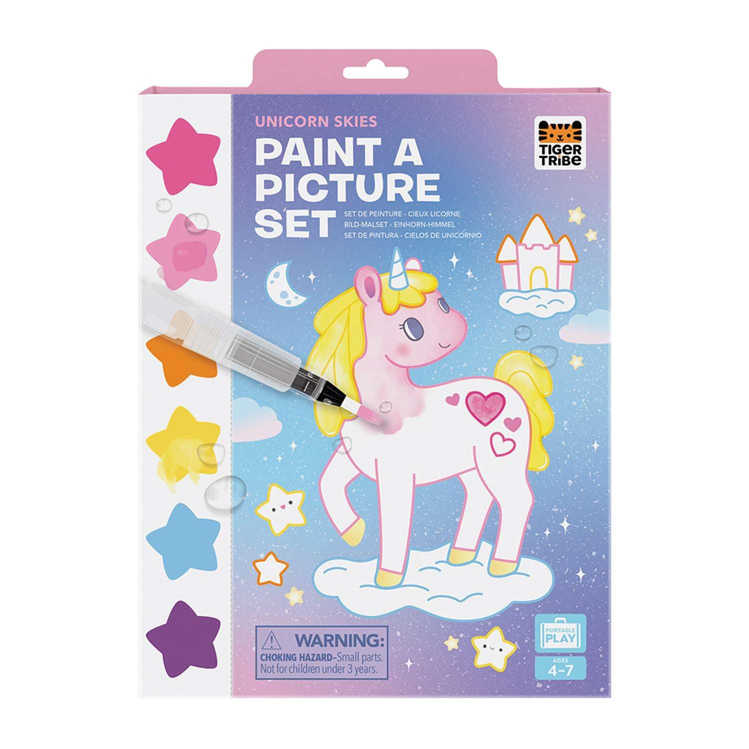 Tiger Tribe Girls Pastels Paint A Picture Set (Unicorn Skies) - Mess Free Kids Water Painting Activity, 6 Paints On Every Page, 1 Magic Brush & Sponge, Fun Art Gifts For Children, Age 4 Years +