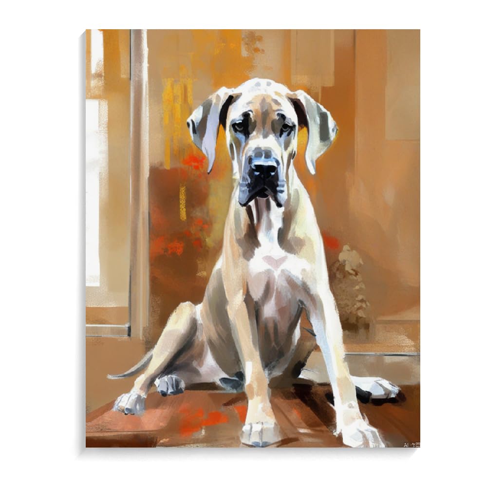 Paint by Numbers Fawn Great Dane Dog DIY Acrylic Painting Kit with Brushes Pigment Oil Painting Artwork Adults Beginners Wall Decor 12x16inch(30x40cm) Frameless