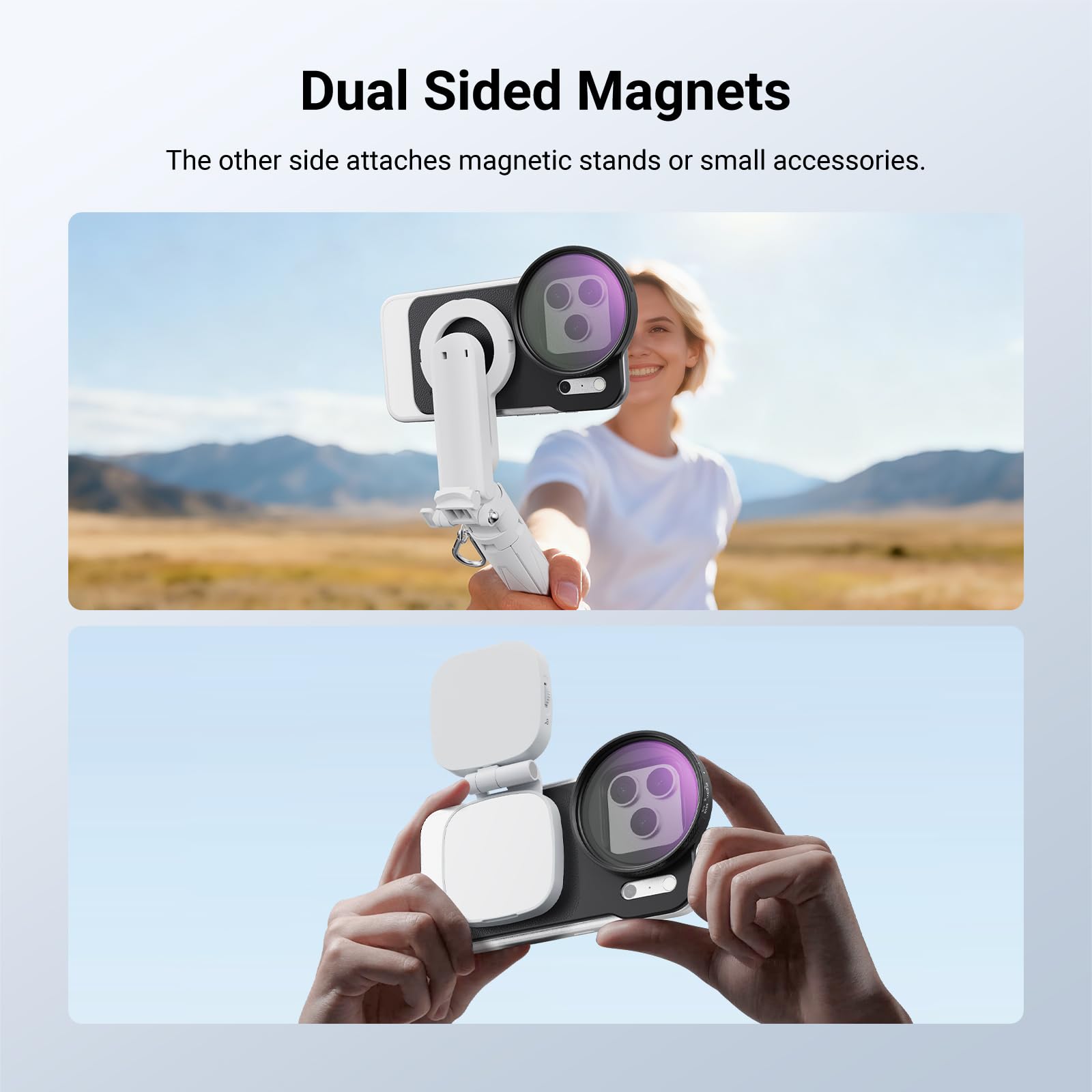 NEEWER 6,3" magnetyczny obiektyw do telefonu komórkowego adapter do mocowania tylnej płyty akcesoria z filtrem szarym o zmiennym rozmiarze 67 mm (ND 2-32) kompatybilny z MagSafe iPhone 12/13/14/15/16