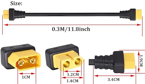 Miniatura 3 de Cable de extensión XT60 de 14 awg, XT60 macho a XT60 hembra, adaptador convertidor de extensión para RC FPV coche, avión y batería LiPo Negro-1.0
