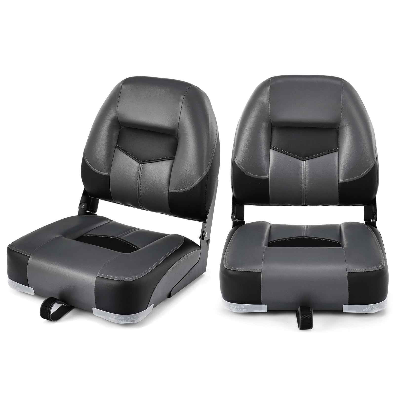 FANTASK Lot de 2 chaises de bateau pliables, siège bateau rembourré avec rembourrage en éponge de 11 cm d'épaisseur, 50 x 42 x 52 cm (noir)