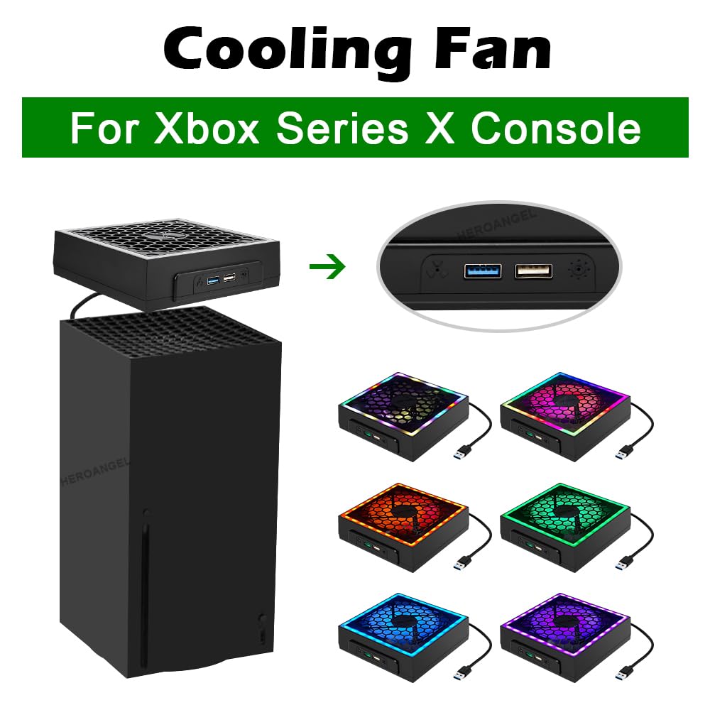 Ventilateur de refroidissement avec 2 ports USB Ventilateur de refroidissement Radiateur LED pour Xbox Series X Ventilateur de refroidissement avec 7 modes d'éclairage pour XSX