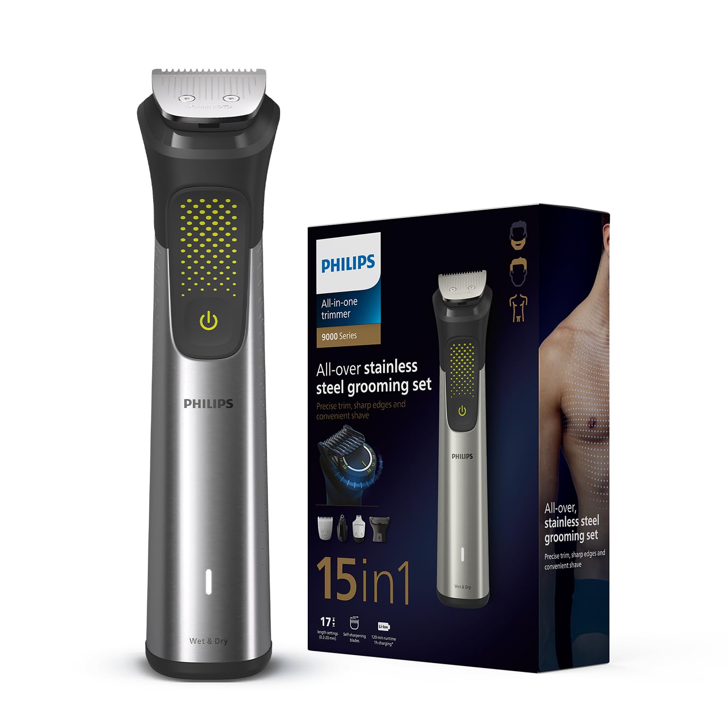 Philips India’s No.1 Men’s Trimmer | BeardSense Tech | Scans Beard 125x per sec | Patented TwinTrim Blades | 15-in-1 Pro Kit – Face, Body & Private Parts | Premium All-Metal Body | 3 Yr Warranty | 120 Min Runtime | 5 Min Quick Charge | MG9551/65 Philips India’s No.1 Men’s Trimmer | BeardSense Tech | Scans Beard 125x per sec | Patented TwinTrim Blades | 15-in-1 Pro Kit – Face, Body & Private Parts | Premium All-Metal Body | 3 Yr Warranty | 120 Min Runtime | 5 Min Quick Charge | MG9551/65