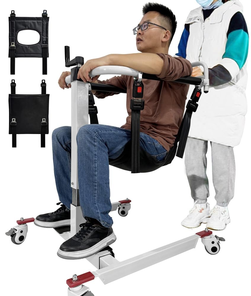 Silla de Ayuda para El Traslado de Pacientes, Regulable en Altura Y Anchura, con 2 Cojines de Asiento y Ruedas con Freno, para Personas Mayores y Personas con Discapacidad