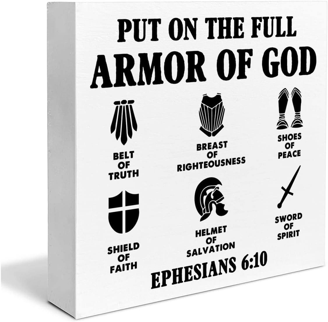 Inspirational Bible Verse Hanging Sign, Printed Wood Plaque with Rope Put On The