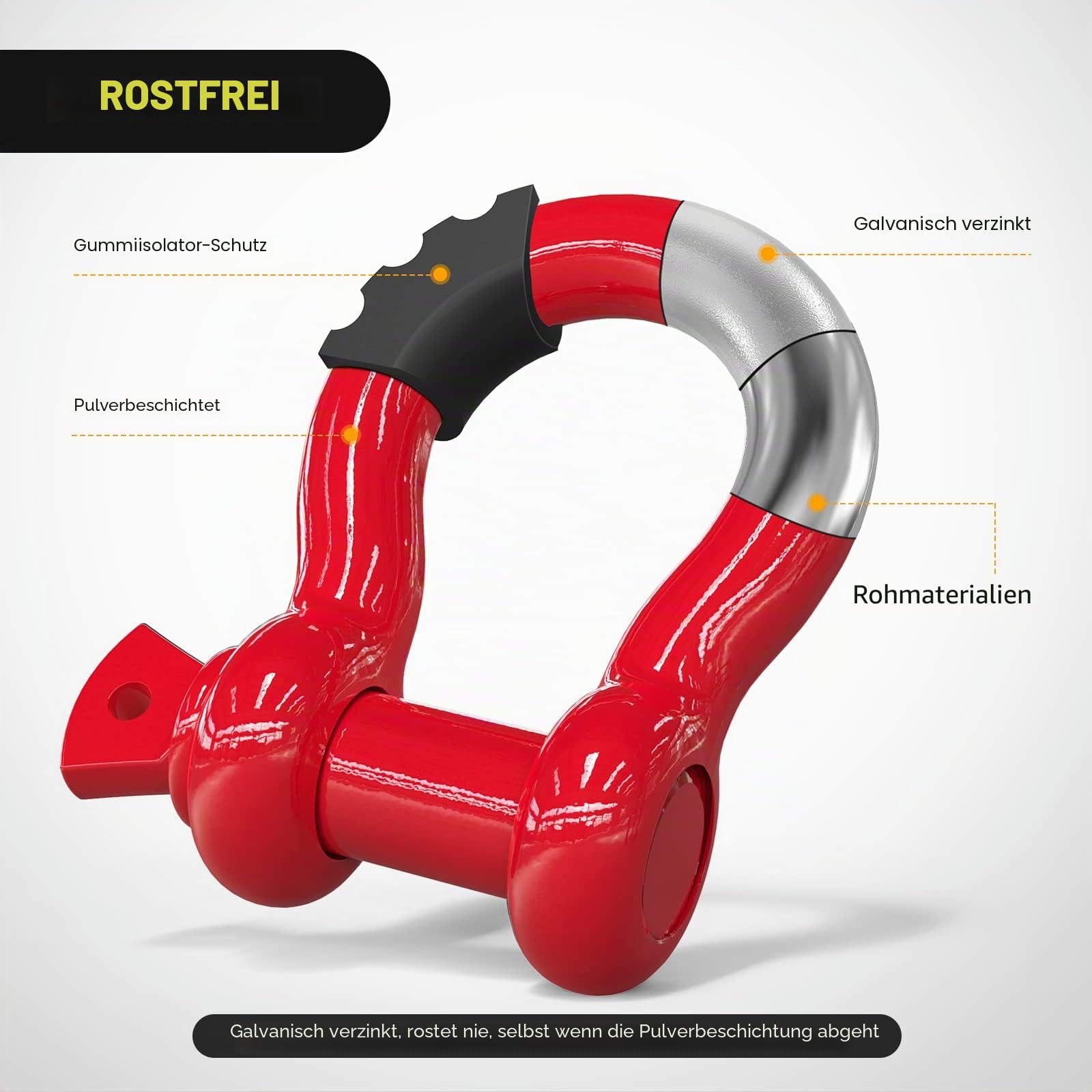 Nilight 90053B D-Ring-Schäkel, 4,75 Tonnen Kapazität mit 2,2 cm Stift, robuster Off-Road-Bügelschäkel mit Isolatoren und Unterlegscheiben-Kit für Jeep, LKW, Fahrzeug, Rot (90053B)