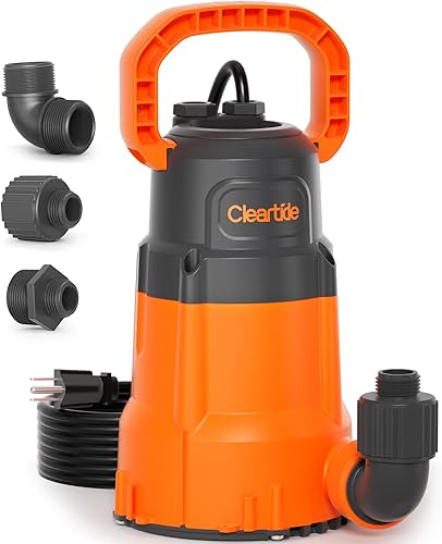Cleartide Bomba de sumidero sumergible, bomba de agua utilitaria de 14 HP para drenaje de piscinas, jacuzzi, sótano, motor 100% de cobre, bomba de