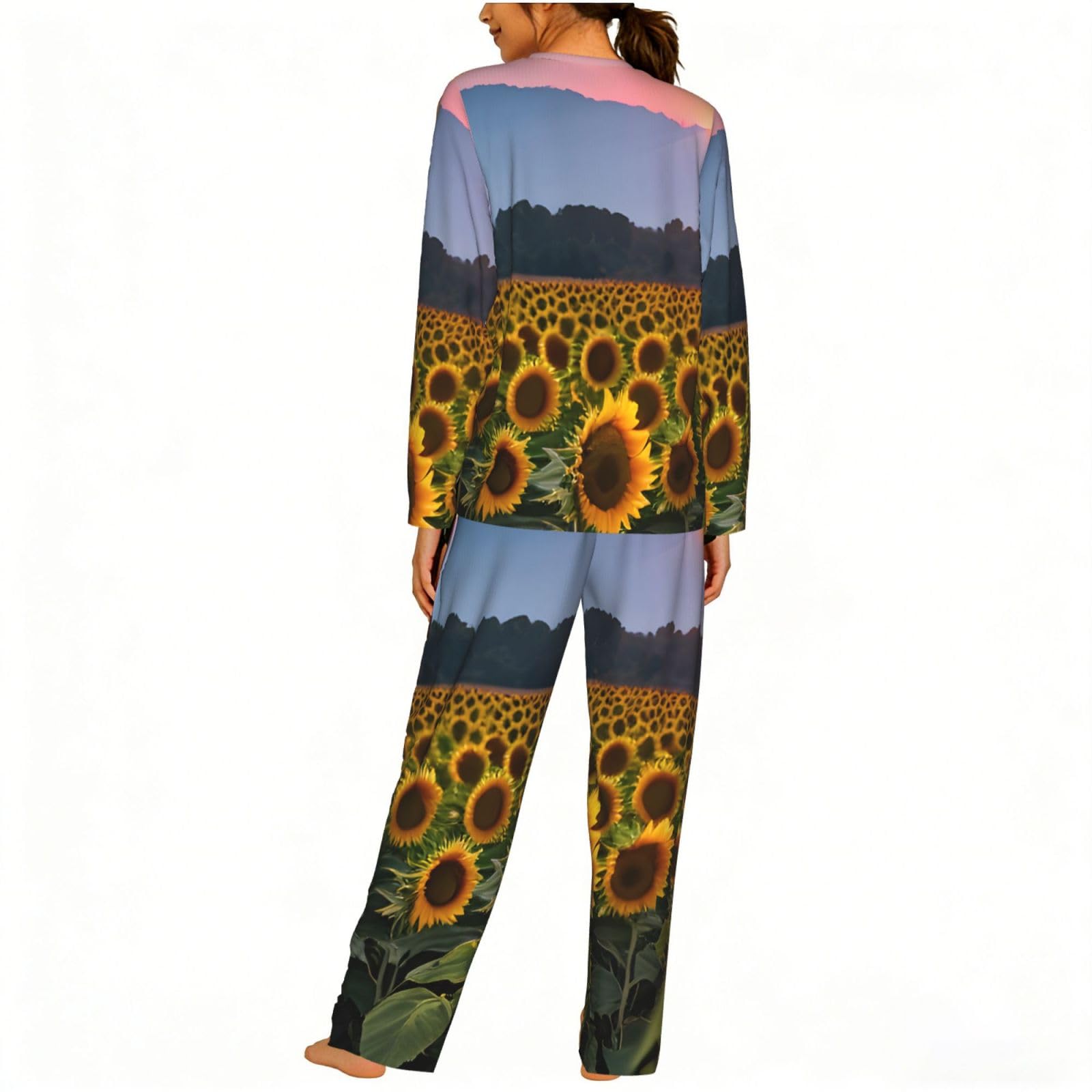 Sunflower Sun Stampa Donne Manica Lunga Pigiama Corrispondente Set Morbido Casa Lounge Sleepwear Yoga Viaggio