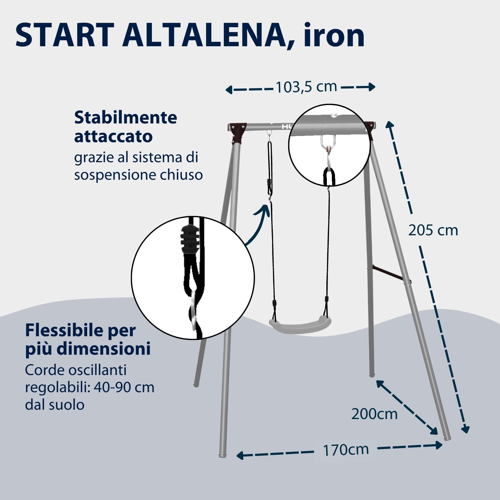 HUDORA Start Struttura per Altalena - Impermeabile da Esterno in Acciaio Pregiato - Sicura per Bambini da Giardino con Funi Regolabili