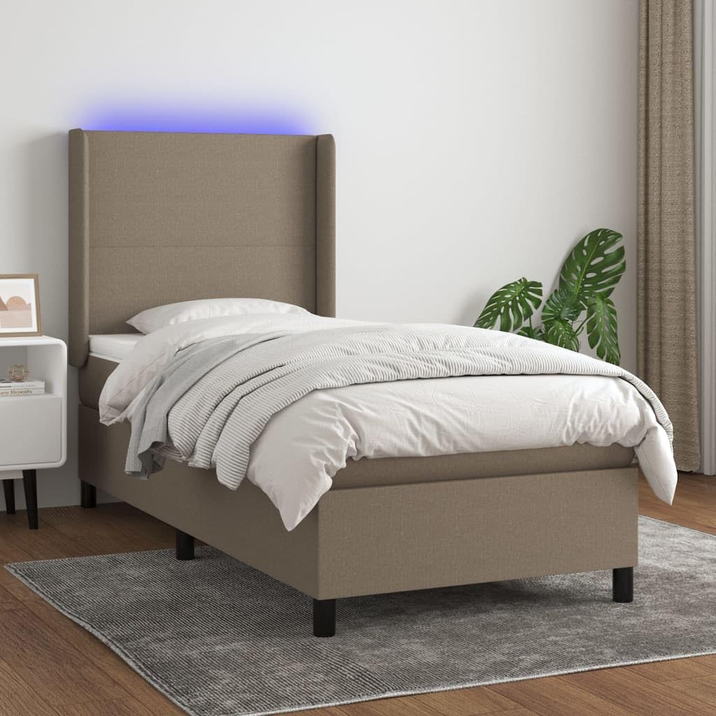 Cama con somier LED topo, 90 x 190 cm, tejido h. Cabecero de muelles ensacados para colchón de invitados y jóvenes