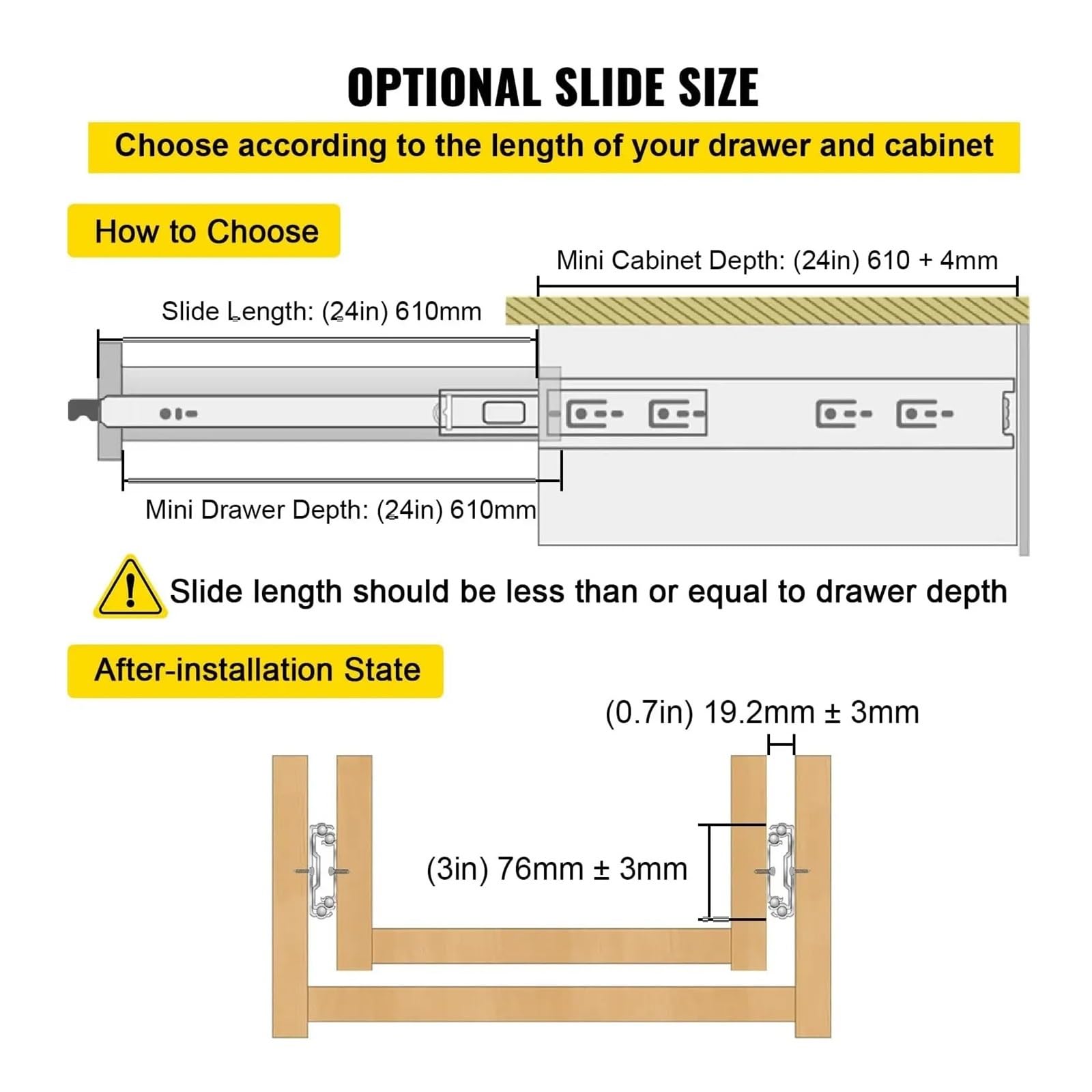 Full-Extension Drawer Slides 1Pair Locking Drawer Slides 24inch Side Mount Ball Bearing 3-Fold Full Extension