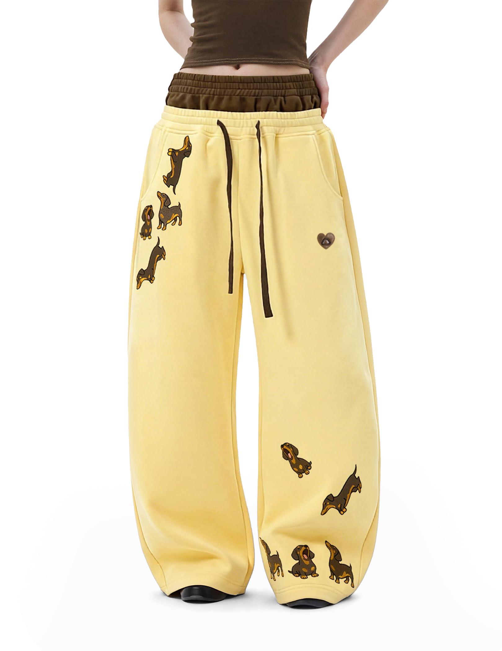 Aelfric Eden Dackel Baggy Jogginghose Herren Damen Double Waist Sweatpants Baumwolle Kordelzug Freizeithose Y2K Streetwear Sporthose mit Taschen
