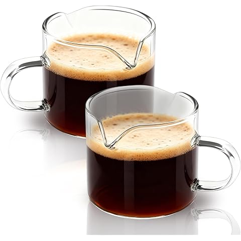 BCnmviku Shot Glasses Espresso Parts Double Spouts Milk Cup Clear Glass (Clear Glass-2Pack)
