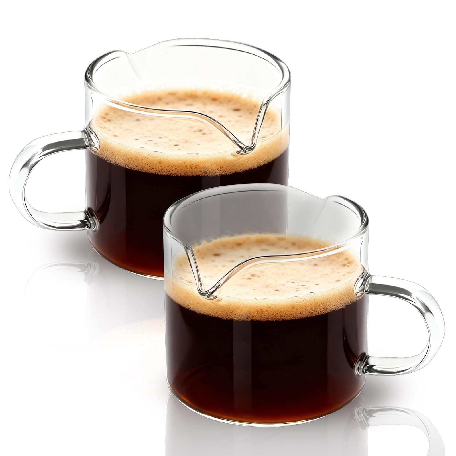 BCnmviku Shot Glasses Espresso Parts Double Spouts Milk Cup Clear Glass (Clear Glass-2Pack)