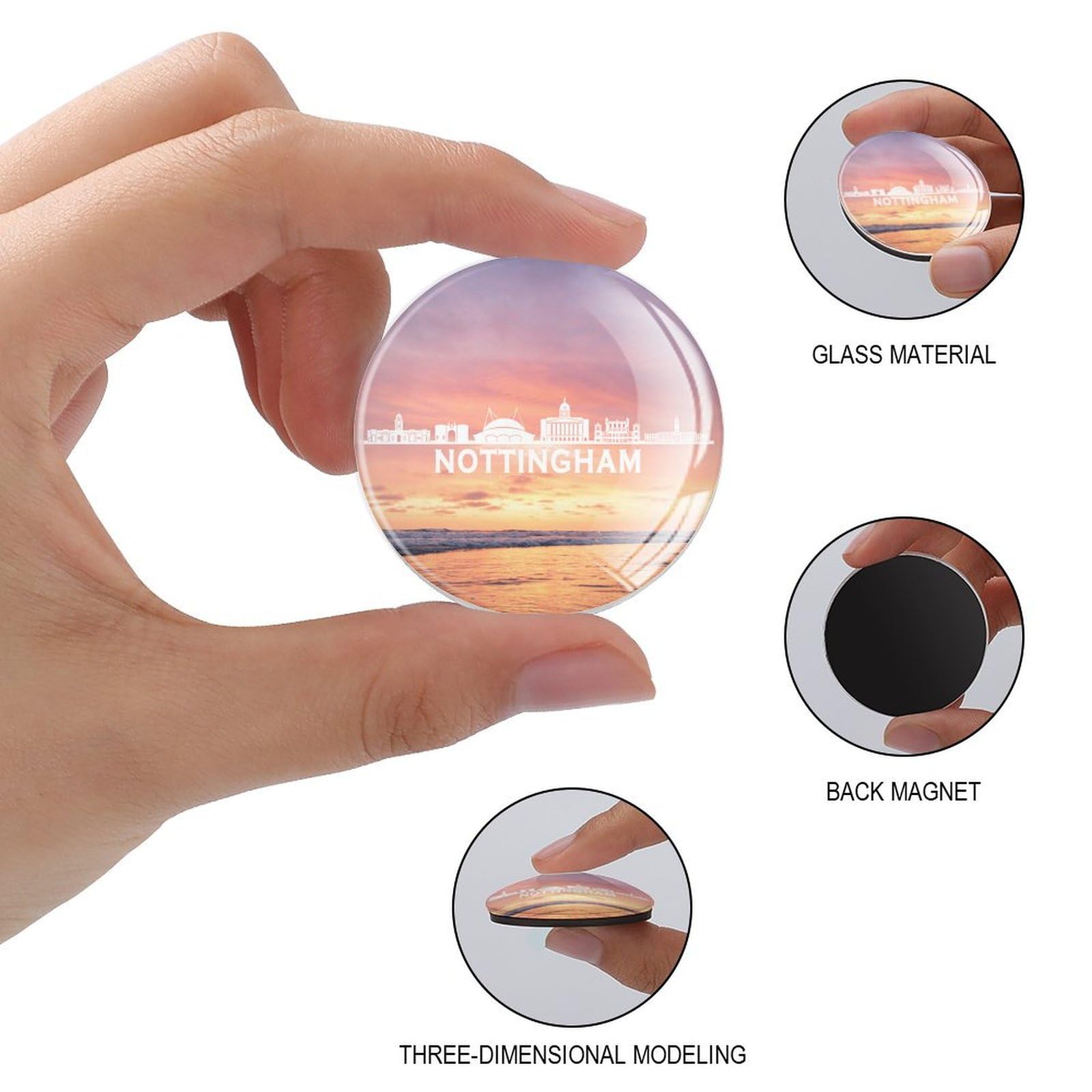 Imanes de cristal para refrigerador, diseño de horizonte de Nottingham, imanes pequeños, imanes divertidos de ciudad nueva, regalo de viaje, nevera, pizarra, gabinete, oficina, cocina,