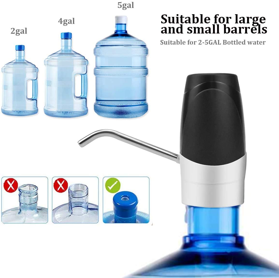 Distributeur d'eau en Bouteille, USB Chargeant Pompe à Bouteille d’Eau avec Système de Pompe pour l'extérieur ou la Cuisine, Automatique Pompe à Eau électrique Portable pour Bouteille