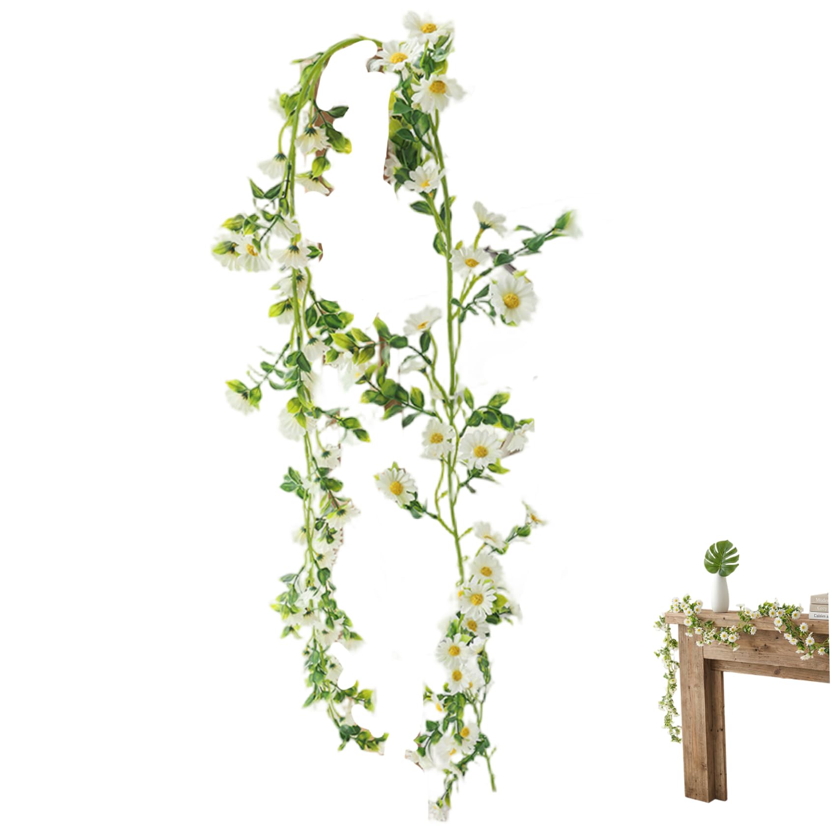 Guirnalda floral blanca de 2,1m con margaritas de aspecto realista y tallo flexible