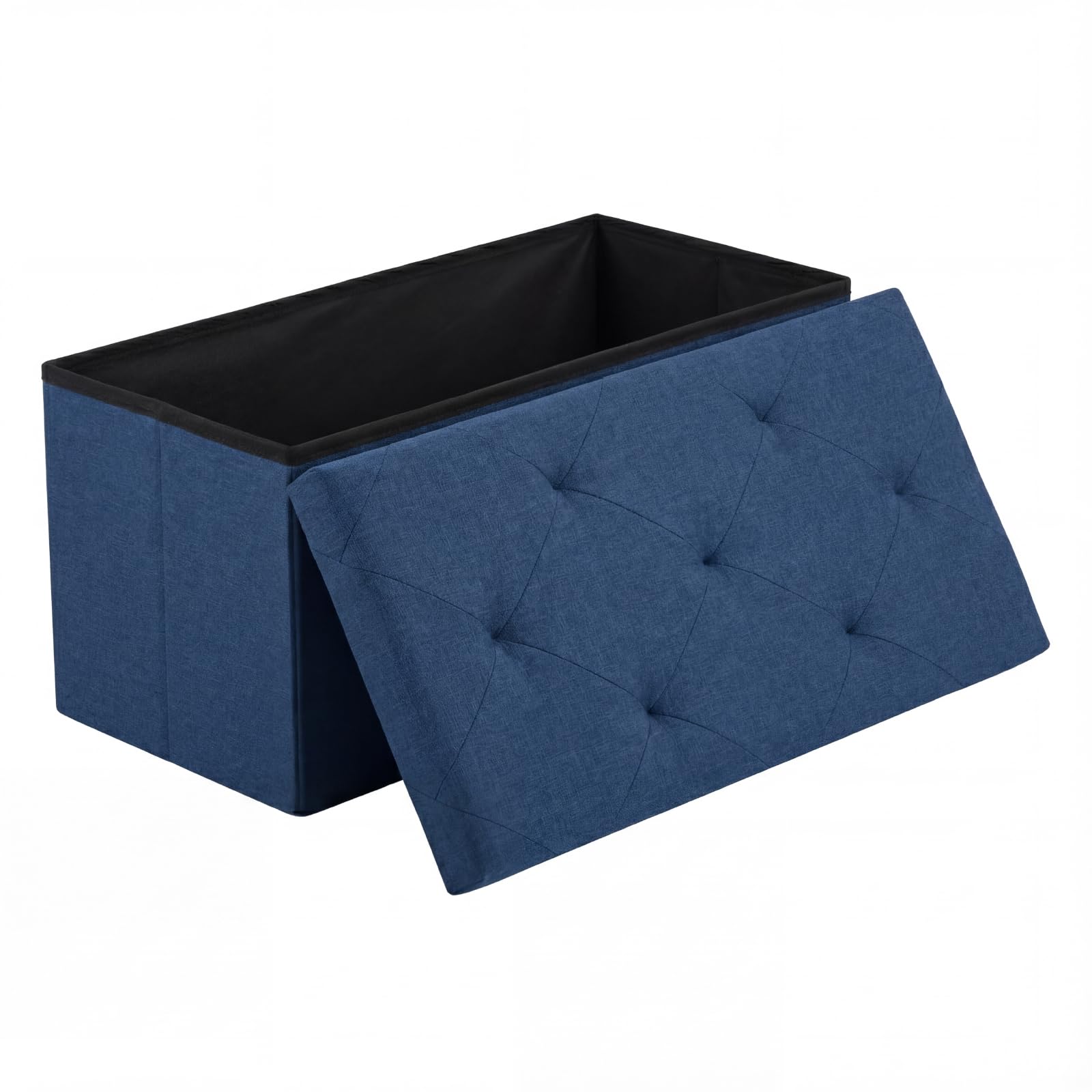 DUMOS 30in Foldable Storage Ottoman Bench, Ottoman Bench Foot Rest Stool with Padded Seat, Bedroom Bench with for Living Room, Support 660lbs, Blue