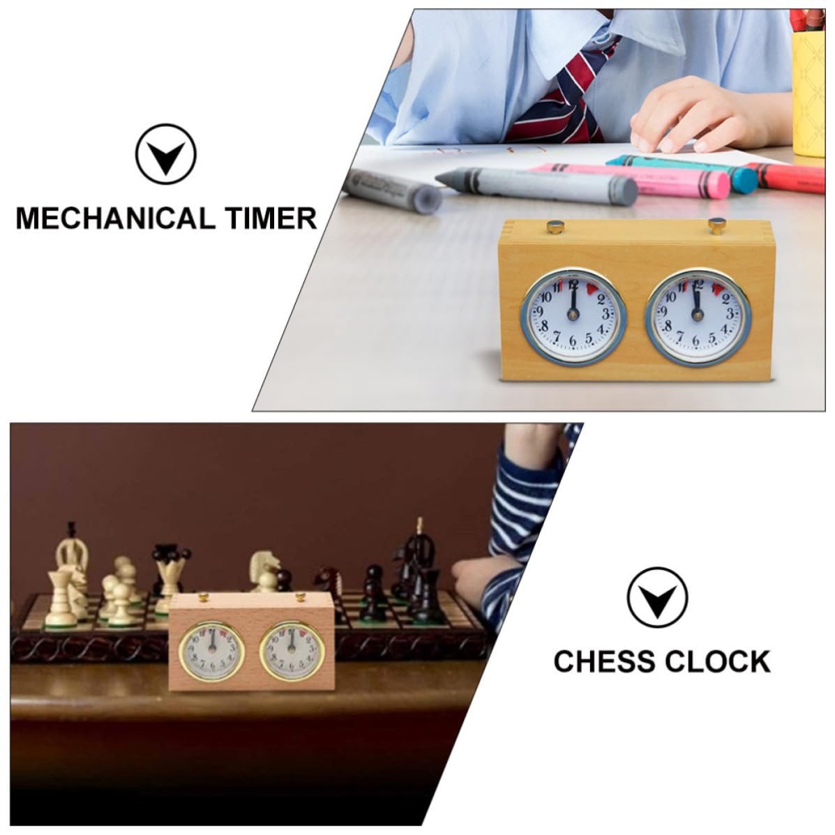 BESTYASH Reloj de Ajedrez Mecánico Portátil para Partidas de Weiqi y Ajedrez Chino, Estructura Mecánica sin Baterías, Material Madera y Aleación de Pinchbeck, Color Amarillo