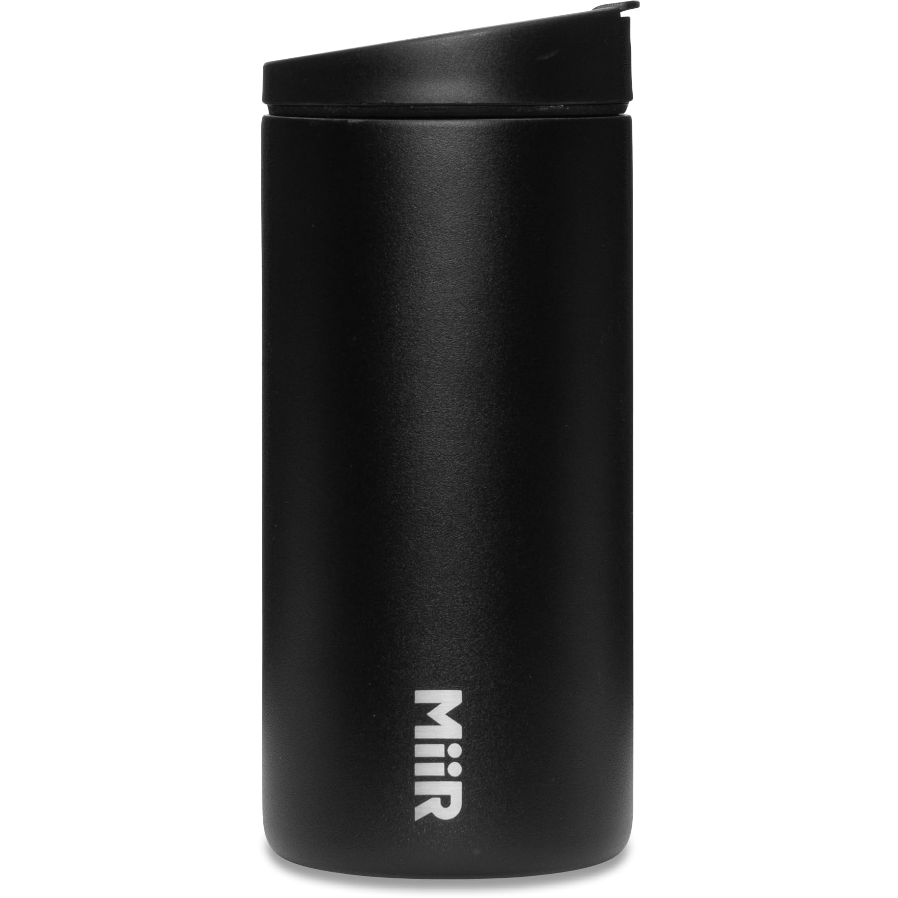 MiiR, Flip Traveler, doble pared aislada al vacío con tapa a prueba de fugas, construcción de acero inoxidable sin BPA, negro, 12 onzas líquidas