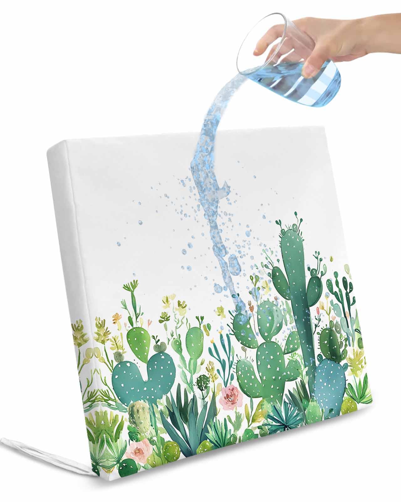 2 Pack Tropical Cactus Waterproof Cushion Covers with Ties, Outdoor Patio Chaise Lounge Chair Seat Cushion Slip Covers Replacement(Only Cover) Summer Green Botanical 24