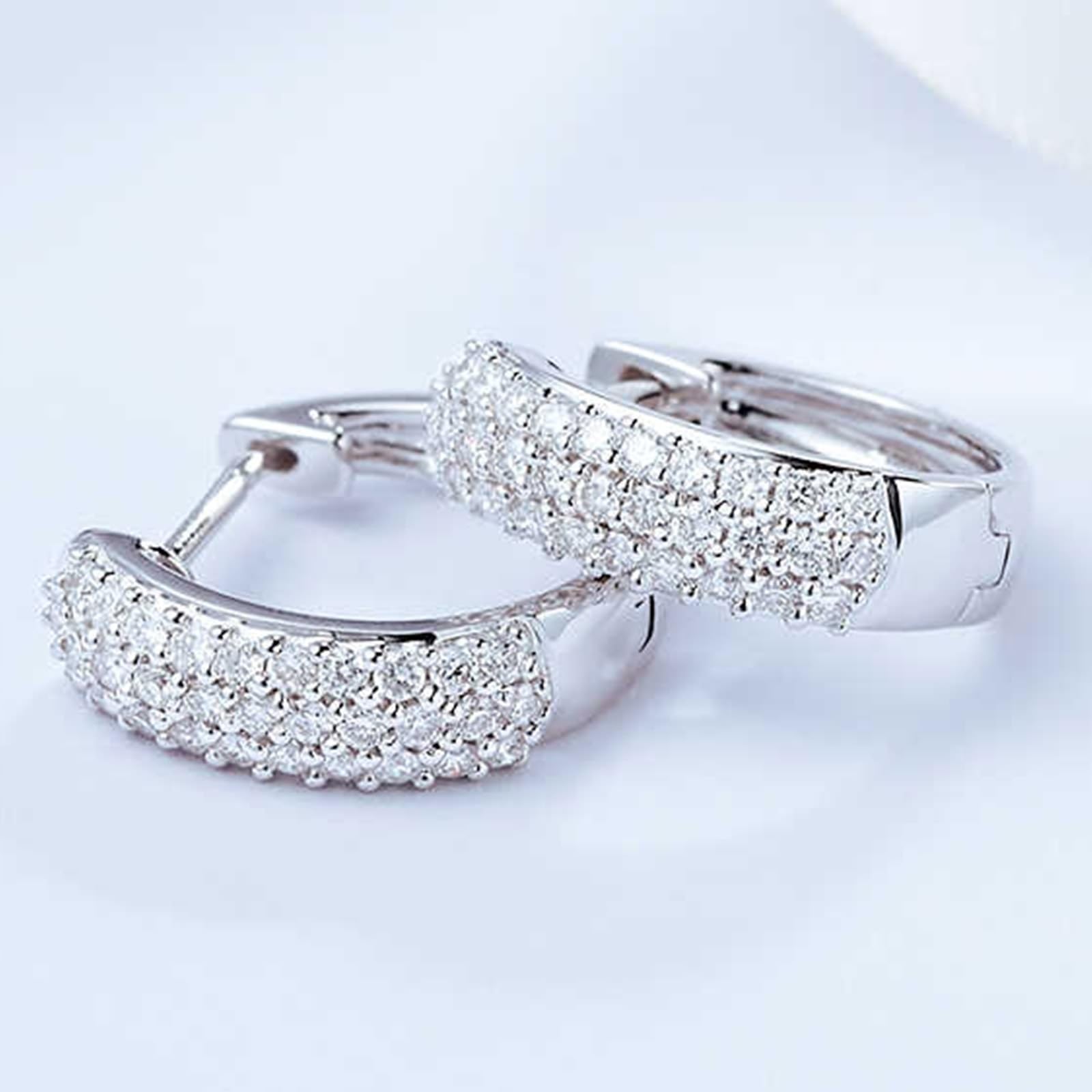 Epinki 9K/14K/18K białe złoto Creole Hoop Prawdziwe Złoto Biżuteria, 3 rzędy kolczyków laboratoryjnych Diament (szlif okrągły, biały), kolczyki damskie w stylu vintage 18/14/9-karatowe złoto