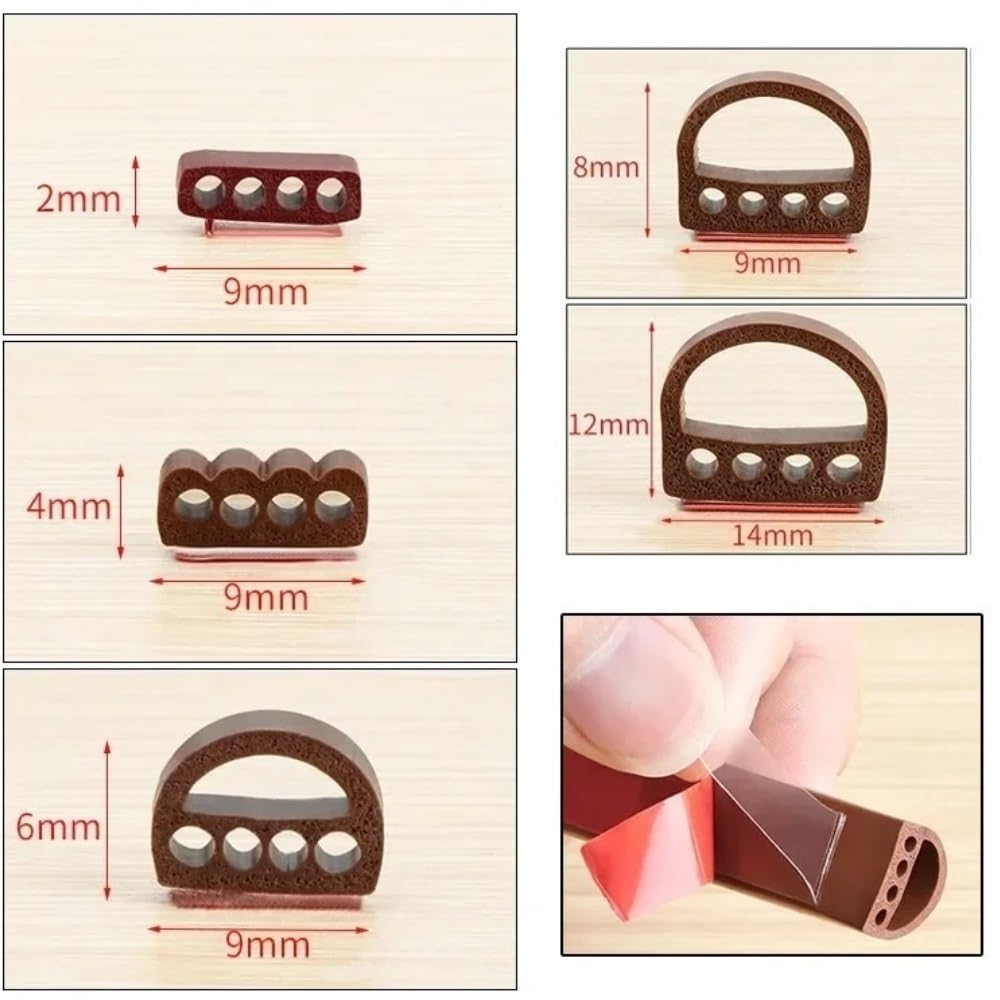 Burlete de silicona de 6 metros, tipo D/I, tira de sellado de caucho de silicona for aislamiento acústico, cinta autoadhesiva.(WHITE,9mm x 2mm)