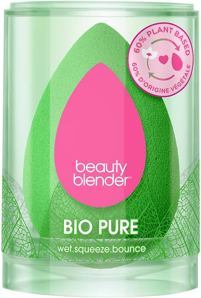 Beautyblender Bio Pure: 60% Plant-Based Makeup Sponge, Super-Soft BioPlush Foam, Sustainable Reusable Blender for Flawless Foundation & Powder Blends