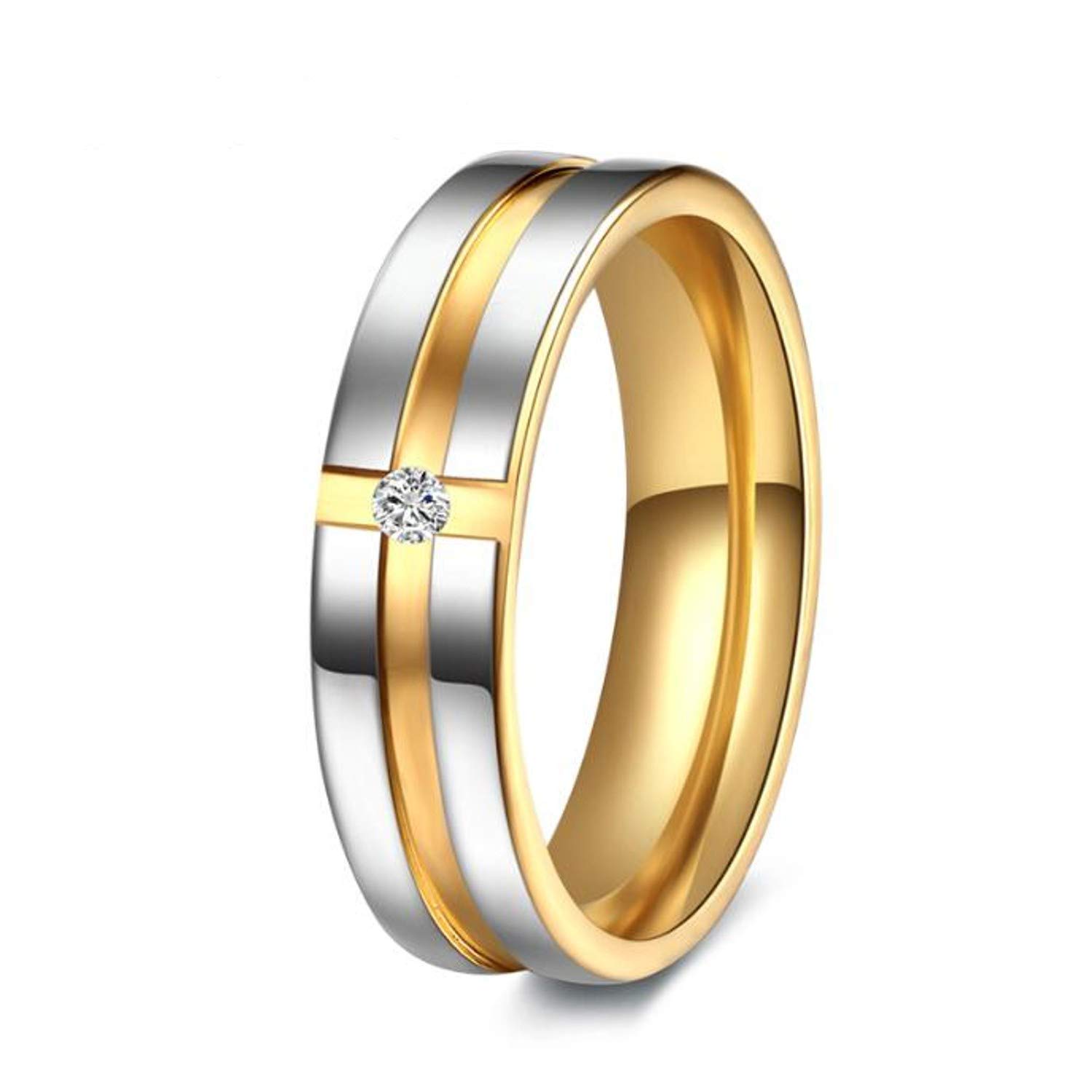 RUVEE Dual Tone Platinum Gold Band Crystal Platinum Plated Alloy Ring for Women & Girls