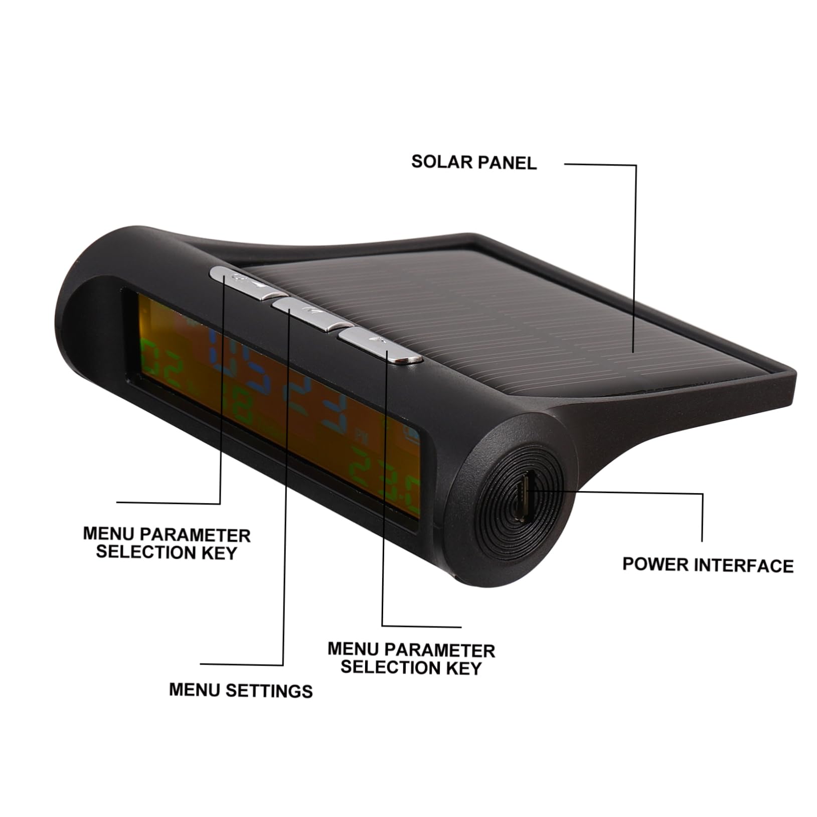 SOLUSTRE 3piezas Reloj Solar Digital Para Coche y Monitor De Presión De Neumáticos Pantalla Led Multifuncional Para Automóvil