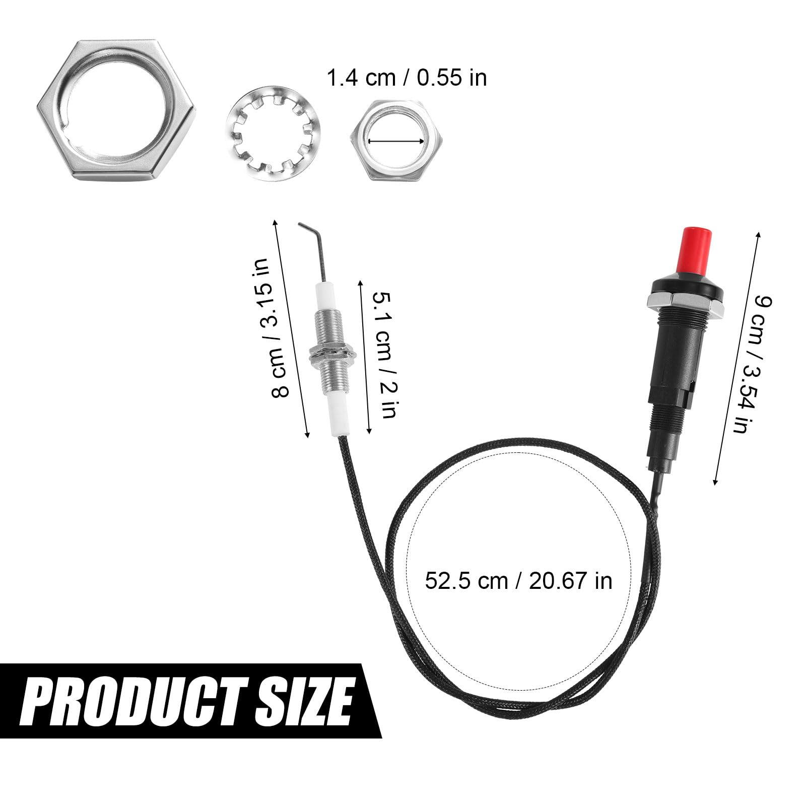 Piezo Igniter with Spark Ignition, Metal Propane Push Button Threaded Electrode Grill Igniter Fire Pit Lighter Replacement for Gas Fireplace Oven Heater BBQ Torch Kitchen Outdoor Practical Accessories