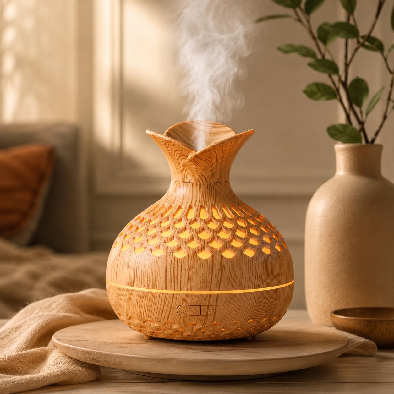 aroma diffuser hollow vase shaped ultrasonic essential oil humidifier led light aromatherapy usb powered mist sprayer for home office bedroom spa (multicolor)