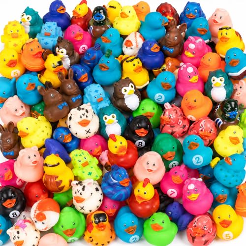 Kangaroo 100 Pcs Mini Rubber Ducks Bulk Jeep Ducks for Ducking Floating Baby Bath Toys for Kids & Toddlers Small Duckies for Pool Parties Summer Party Favors Bulk Baby Showers