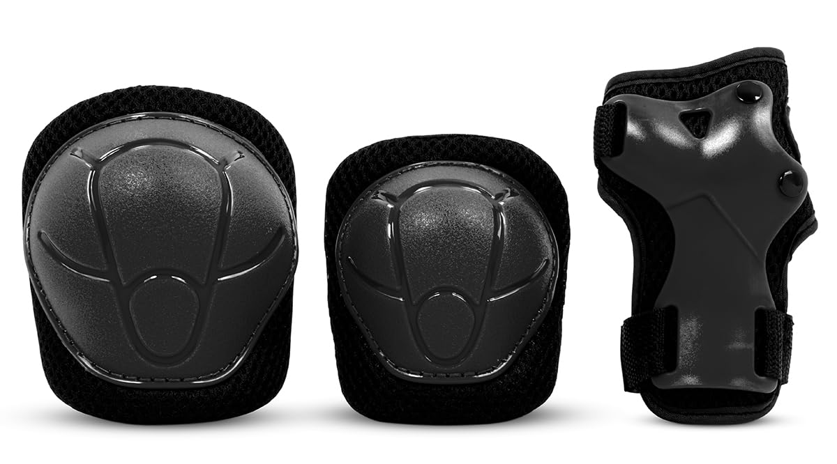 SFR Essentials Youth Triple Pad Set - Black Medium - Certified Knee, Elbow, and Wrist Protection Perfect for Young Riders, Great for Skateboarding, Scootering, Roller Skating, and more