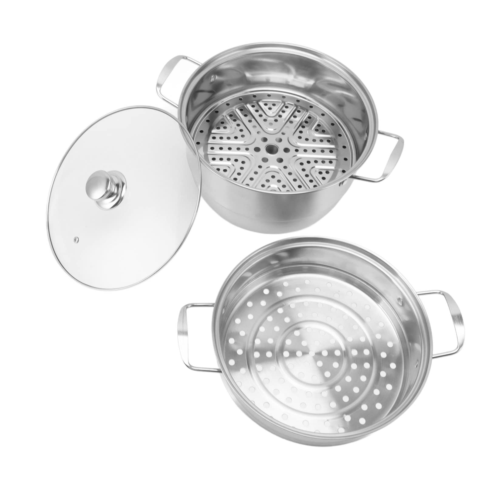 Vaporera de Acero Inoxidable 28cm, Olla de Cocción al Vapor con Tapa de Vidrio para Verduras Pescado Camarones Huevos (Tres capas)