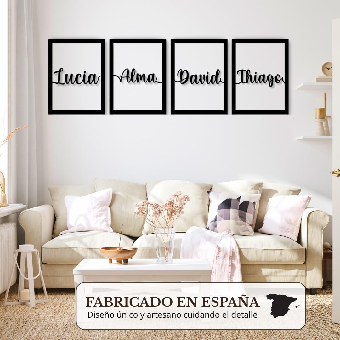 Cuadros Decorativos Personalizados con Nombres | 4 Paneles de Madera 40x30 cm | Decoración para Pared de Dormitorio, Salón o Habitación | Regalo de Pareja para Bodas y Aniversarios (4 o más Nombres)