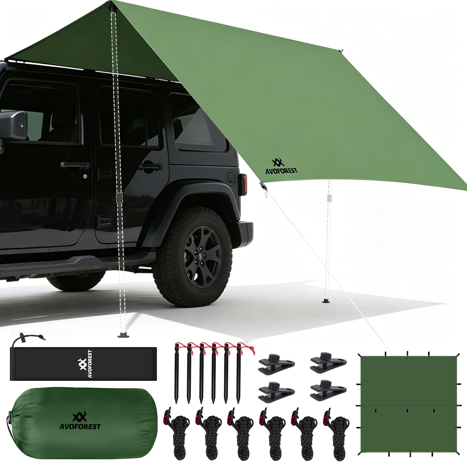 10x10 ft Camping Tarp - Waterproof Hammock Rain Fly with 19 Tie-Down Points & 4 Pcs Tarp Clips, 3000mm PU Ultralight Backpacking Shelter, Heavy Duty Tent Tarp for SUV, Hiking & Survival