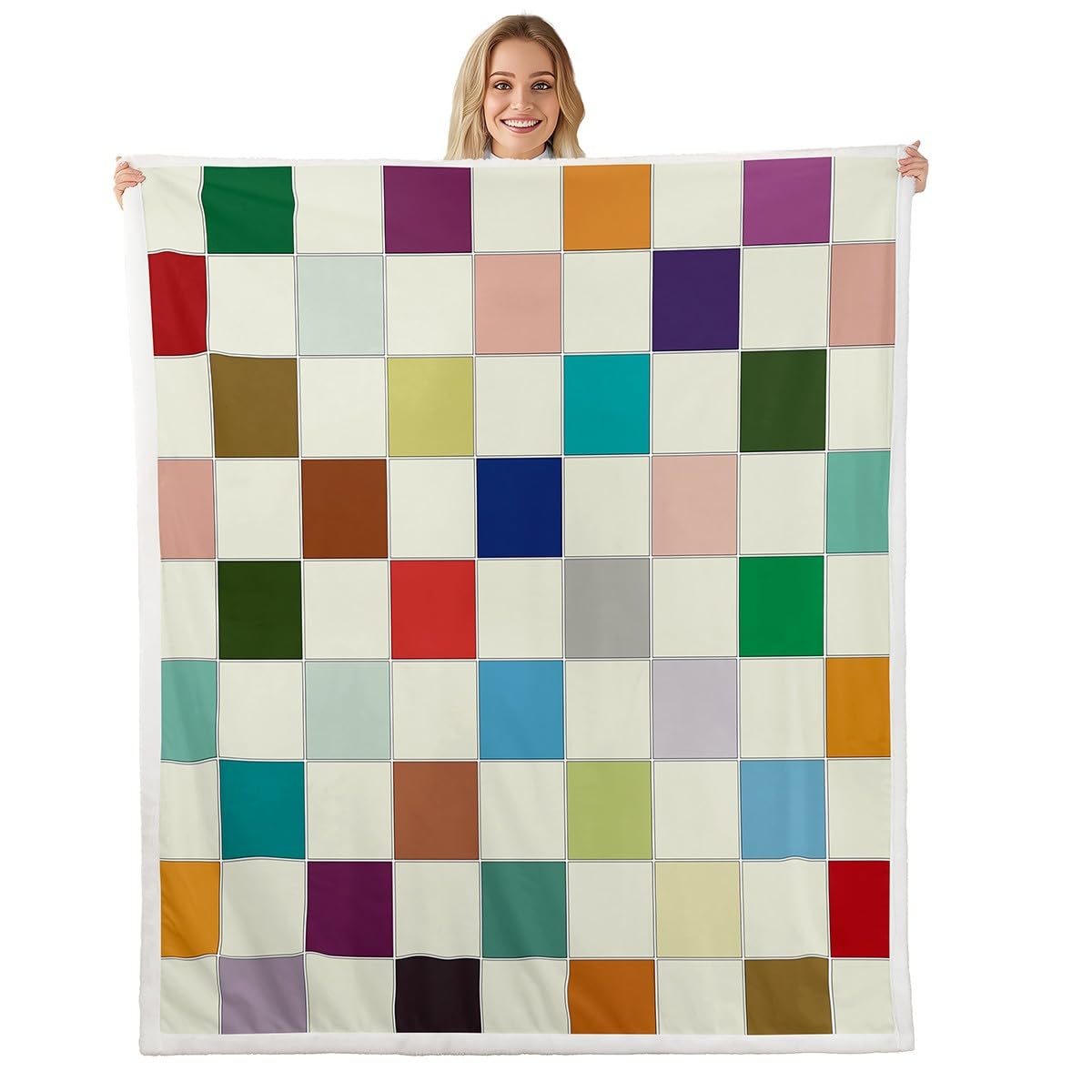 Erosebridal Kids Rainbow Checkered Throw Blanket Colorful Plaid Grids Fleece Bed Blanket Queen 90"X90" Funky Checkerboard Sherpa Blanket For Boys Girls Teen Geometric Gingham Aesthetic Flannel Blanket