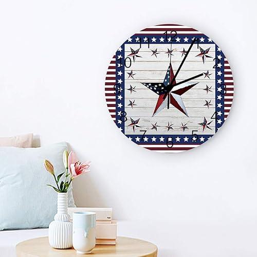 Miniatura 3 de Big buy store Reloj de pared silencioso de 12 pulgadas, con bandera de estrellas estadounidenses, funciona con pilas, fácil de leer, reloj redondo