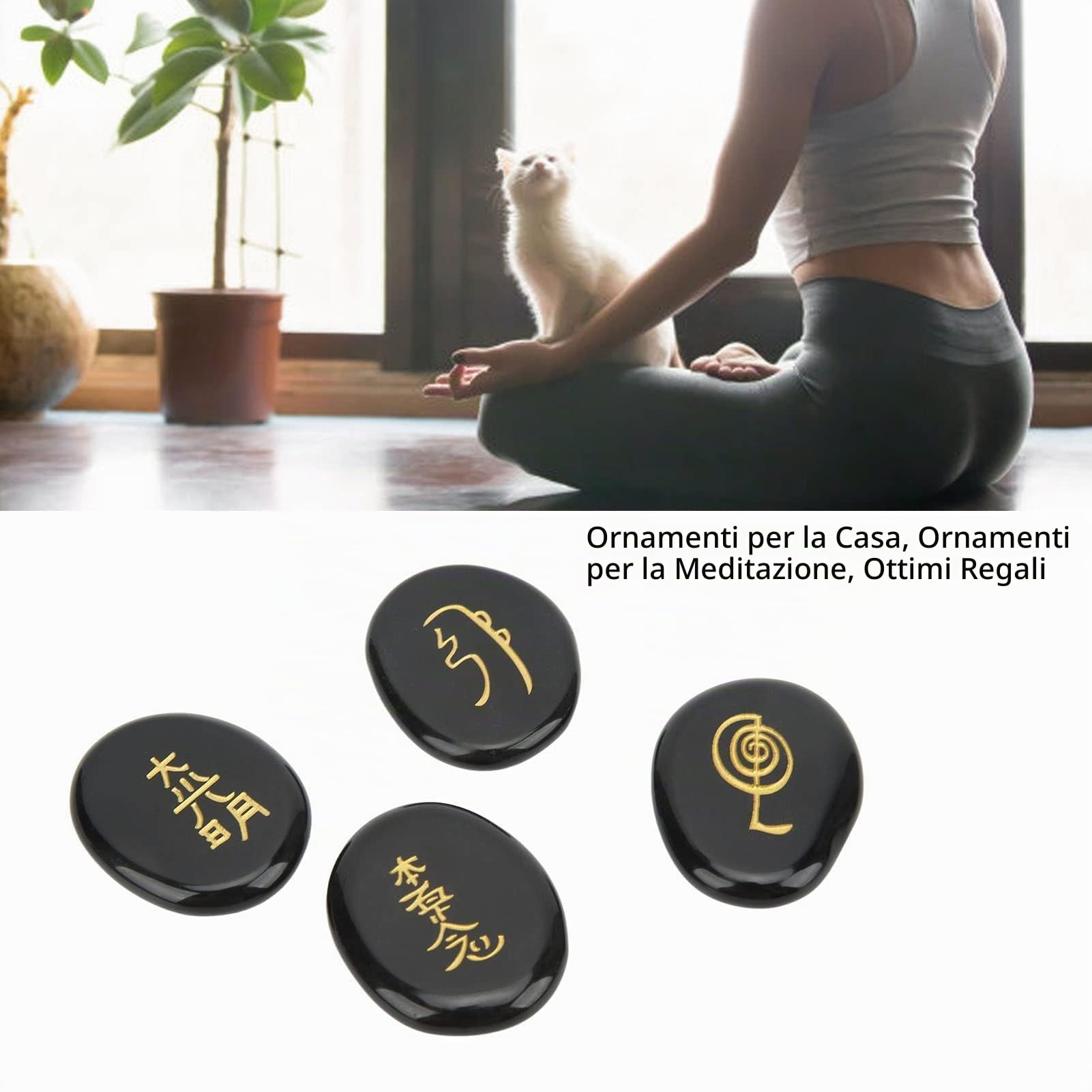 Hztyyier Cristalli di Guarigione Reiki con Simboli Chakra Incisi per la Meditazione terapia (4 Pezzi)